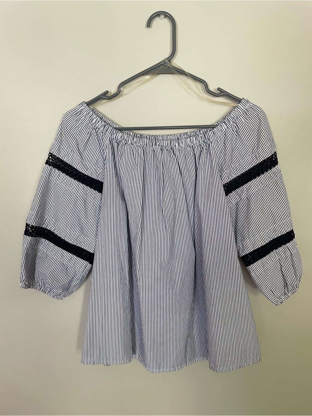 Striped Off-Shoulder Top with Lace Trim